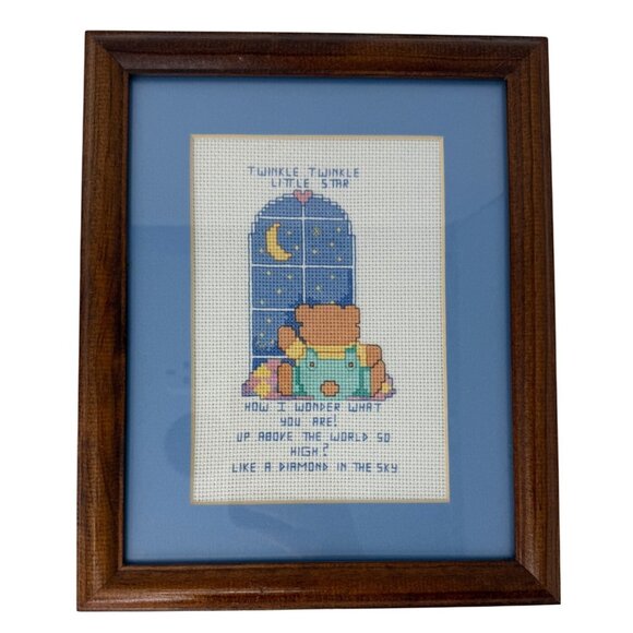 Vintage Pair Framed Cross Stitch Nursery Rhymes Twinkle Twinkle & Jack and Jill - Picture 4 of 5